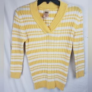 Faded Glory VNeck Yellow and White Striped Sweater Sz XL